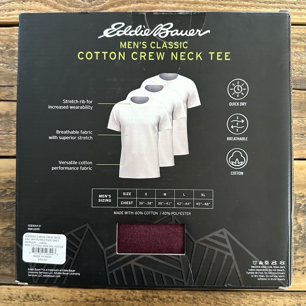 Eddie Bauer 3 pack men’s classic cotton crewneck t-shirts - Picture 3 of 3